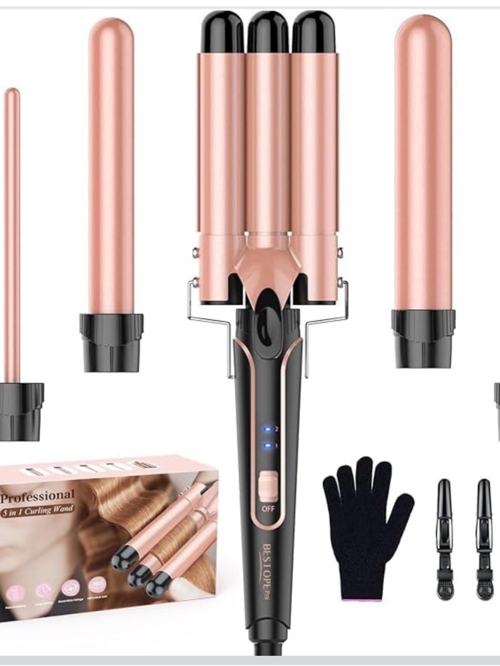 Professional  5 in 1  Rose Gold Curling Wand Set - Interchangeable Barrels NWT